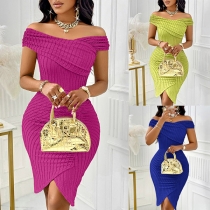 Sexy Solid Color Off-the-shoulder Irregular Hemline Bodycon Dress