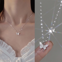 Fashion Rhinestone Butterfly Pendant S925 Silver Necklace