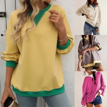 Fashion Contrast Color Crew Neck Long Sleeve Sweatshirt