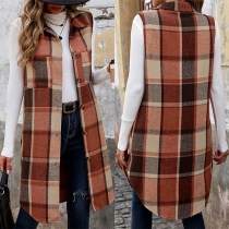 Fashion Contrast Color Plaid Stand Collar Sleeveless Vest