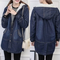 Fashion Long Sleeve Hooded Plush Lined Denim Jacket