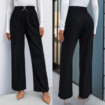 Fashion Buckle High-rise Straight-cut Pants