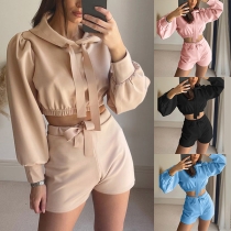 Fashion Sporty Two-piece Set Consist of Crop Hoodie and Shorts