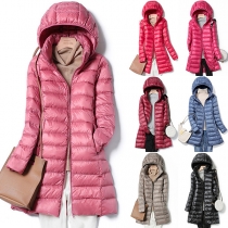 Fashion Solid Color Long Sleeve Detachable Hooded Quilted Thin Down Coat(Size Run Small）