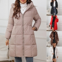 Fashion Solid Color Long Sleeve Quilted Hooded Coat