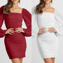 Fashion Square Neck Long Sleeve Bodycon Dress