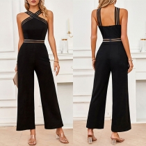 Fashion Halterneck Backless High-rise Straight-cut Jumpsuit