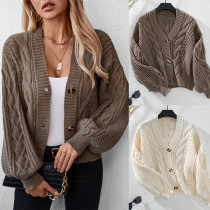 Fashion Cable Pattern Long Sleeve Knitted Cardigan