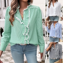Fashion Lace Spliced Ruffle Long SLeeve Blouse