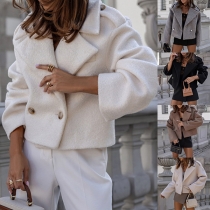 Fashion Solid Color Notch Lapel Long Sleeve Crop Duffle Jacket