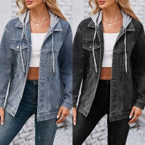 Fashion Long Sleeve Detachable Hooded Old-washed Denim Jacket