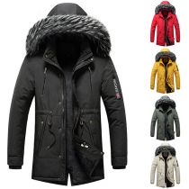 Fashion Warm Plush Lined Artificial Fur Spliced Hooded Coat for Men