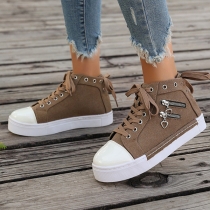 Casual Contrast Color Round Toe Lace-up Zipper Decoration Canvas Shoes