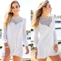 Fashion Lace Spliced Long Sleeve Solid Color Dress