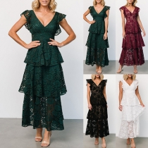 Fashion V-neck Sleeveless Tiered Lace Dress