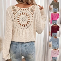 Fashion Back Hollow Out Long Sleeve V-neck Long Sleeve Textured Shirt