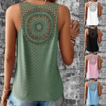 Casual V-Neck Sleeveless Back Hollow Out Lace Spliced Shirt