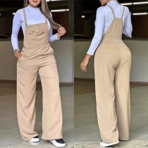 Fashion Front Patch Pockets Wide-leg Suspender Jumpsuit
