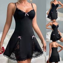 Sexy Lace Spliced Bowknot Sweetheart Neckline Slip Nightwear Dress
