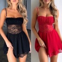 Sexy Lace Spliced Square Neck Mini Slip Dress