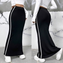 Street Fashion Contrast Color Side Stripe Printed High-rise Skirt