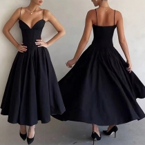 Sexy V-neck Backless Black Slip Dress