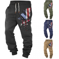 Street Fashion Flag Printed Drawstring Waist Sweatpants for Men