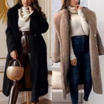 Fashion Lapel Long Sleeve Plush Longline Jacket for Women