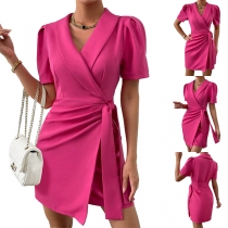 Fashion Lapel V-neck Short Sleeve Suit Wrap Dress