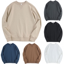 Simple Solid Color Crew Neck Long Sleeve Sweatshirt