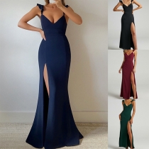 Fashion V-neck Sleeveless Side Slit Maxi Party Dress