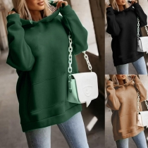Casual Solid Color Long Sleeve Kangaroo Pocket Hooded Sweatshirt