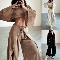 Fashion Comfy Two-piece Set Consist of Crop Top and Ruffle Wide-leg Pants