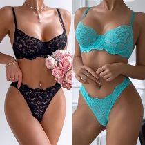Sexy Floral Embroidery Semi-through Two-piece Lingerie Set