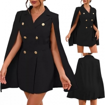 Street Fashion Notch Lapel Double-breated Cloak Blazer