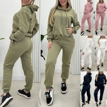Fashion Two-piece Sport Set Consist of Drawstring Hooded Sweatshirt and Sweatpants