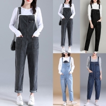 Fashion Patch Pockets Old-washed Denim Suspender Jumpsuit