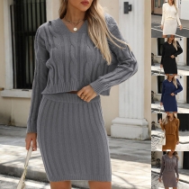 Fashion Knitted Two-piece Set Consist of Hooded Sweater and Skirt