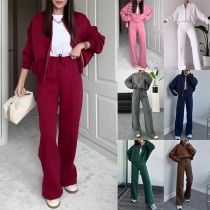 Casual Two-piece Sport Set Consist of Sweatshirt Jacket and Straight-cut Sweatpants