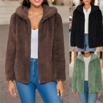 Fashion Hooded Long Sleeve Warm Plush Jacket