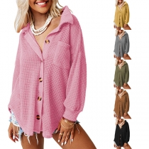 Fashion Stand Collar Long Sleeve Texture Cardigan