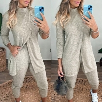 Fashion Two-piece Set Consist of Button Slit Shirt and Pants