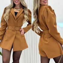 Fashion Notch Lapel Long Sleeve Romper with Belt