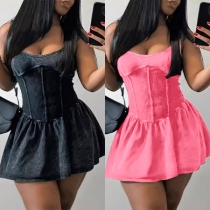 Fashion Square Neck Sleeveless Cinch Waist Tutu Dress