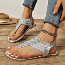Fashion Bling-bling Thong Slingback Silver Flat Sandals