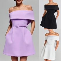 Elegant Off-the-shoulder Party Dress with Belt