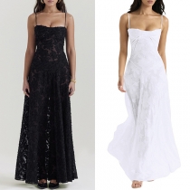 Sexy Jacquard Square Neck Back Lace-up Maxi Party Dress