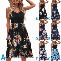 Fashion V-neck Floral Printed Irregular Hemline Cami Dress
