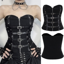 Punk Style Strapless Front Buckle Corset Shirt