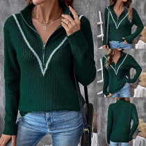 Fashion Half-zipper Long Sleeve Knitted Sweater